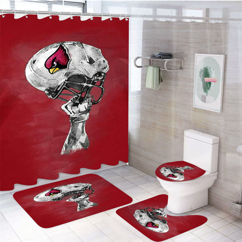 Arizona Cardinals Helmets 4Pcs Bathroom Set Shower Curtain