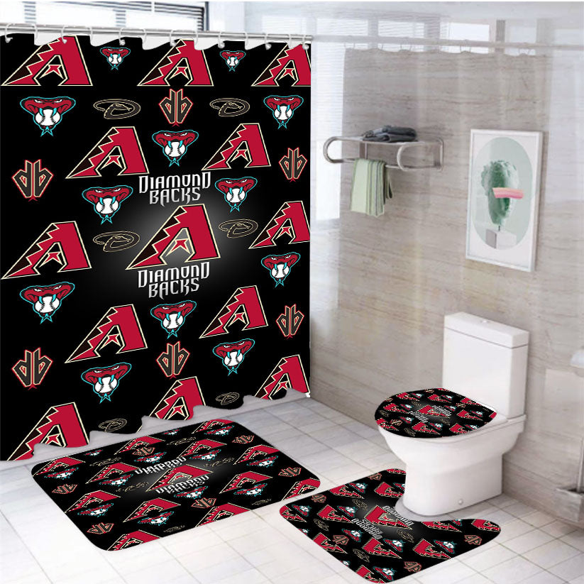 Arizona Diamondbacks Logo Pattern Black 4Pcs Bathroom Set Shower Curtain