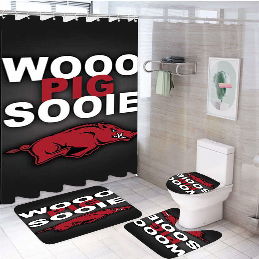 Arkansas Razorbacks Sooie 4Pcs Bathroom Set Shower Curtain