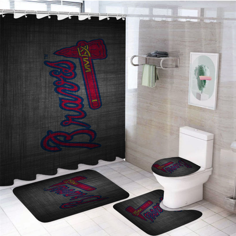 Atlanta Braves 4Pcs Bathroom Set Shower Curtain