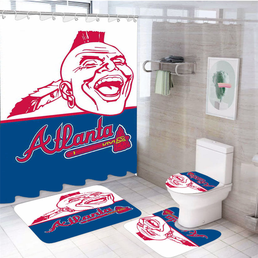Atlanta Braves 3 4Pcs Bathroom Set Shower Curtain