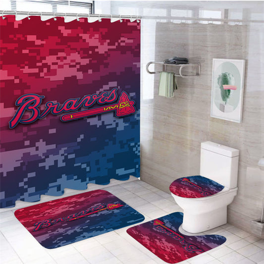 Atlanta Braves Army Camo 4Pcs Bathroom Set Shower Curtain