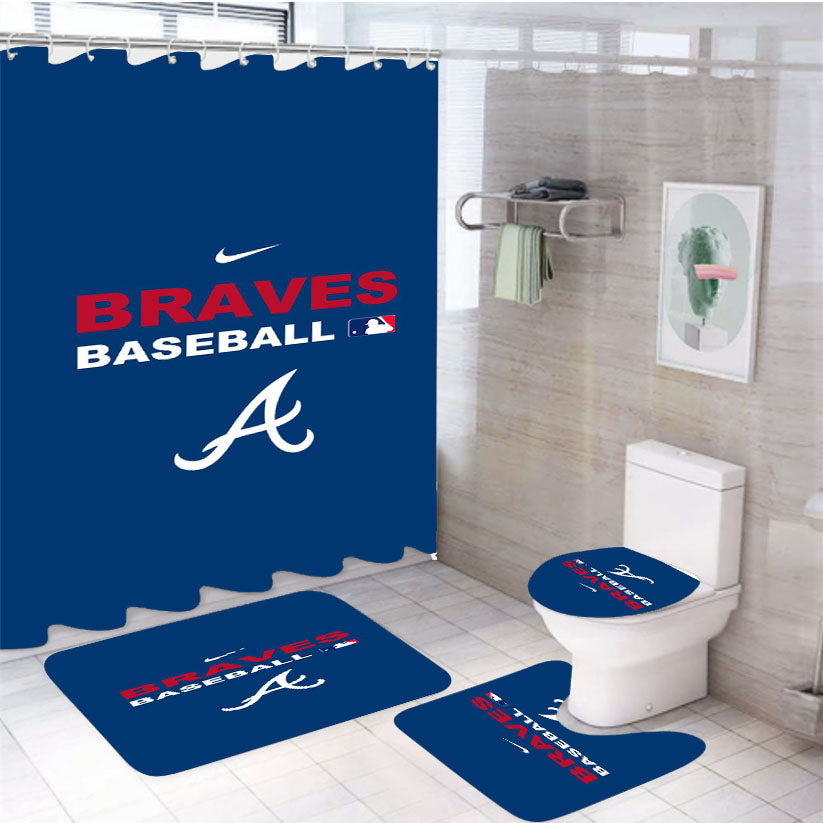 Atlanta Braves Backgrounds 4Pcs Bathroom Set Shower Curtain