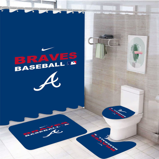 Atlanta Braves Backgrounds 4Pcs Bathroom Set Shower Curtain