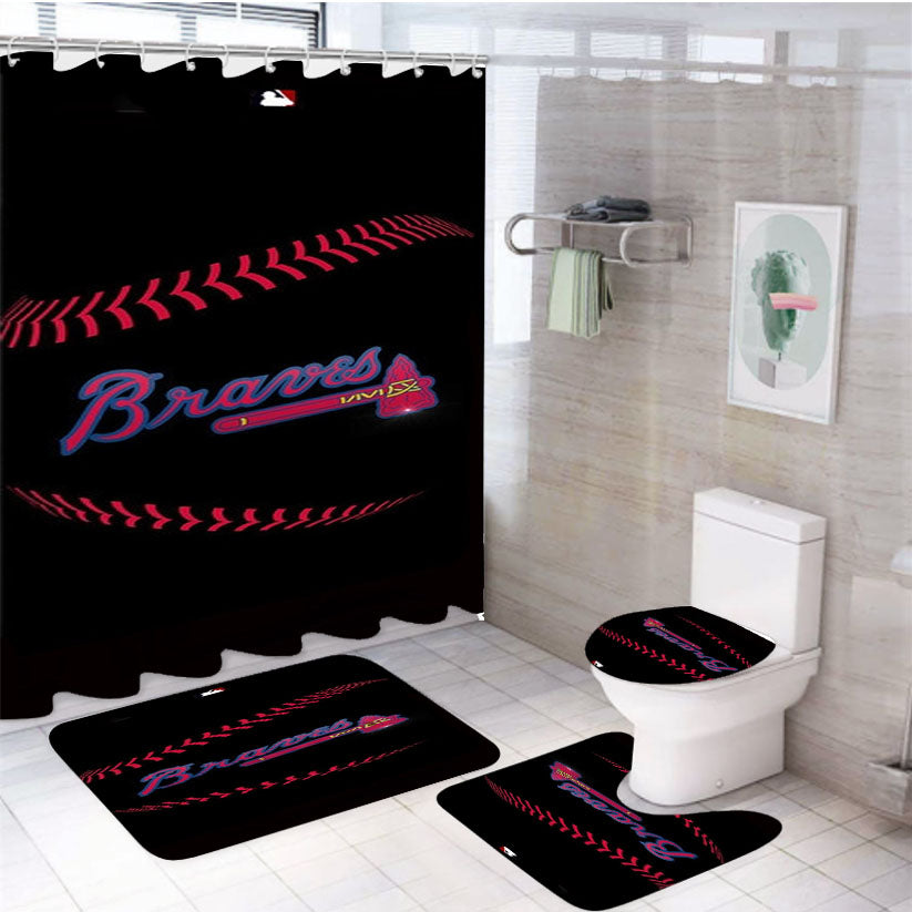 Atlanta Braves Baseball Mlb 4Pcs Bathroom Set Shower Curtain