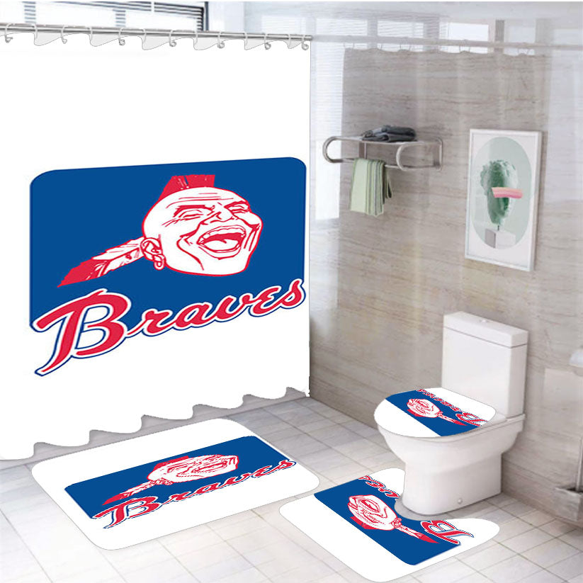 Atlanta Braves Blue Art 4Pcs Bathroom Set Shower Curtain