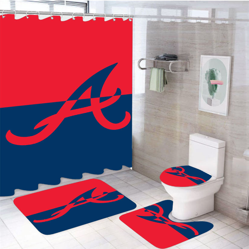 Atlanta Braves Insignia 4Pcs Bathroom Set Shower Curtain