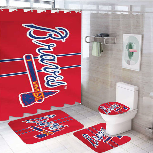 Atlanta Braves Jersey Logo 4Pcs Bathroom Set Shower Curtain