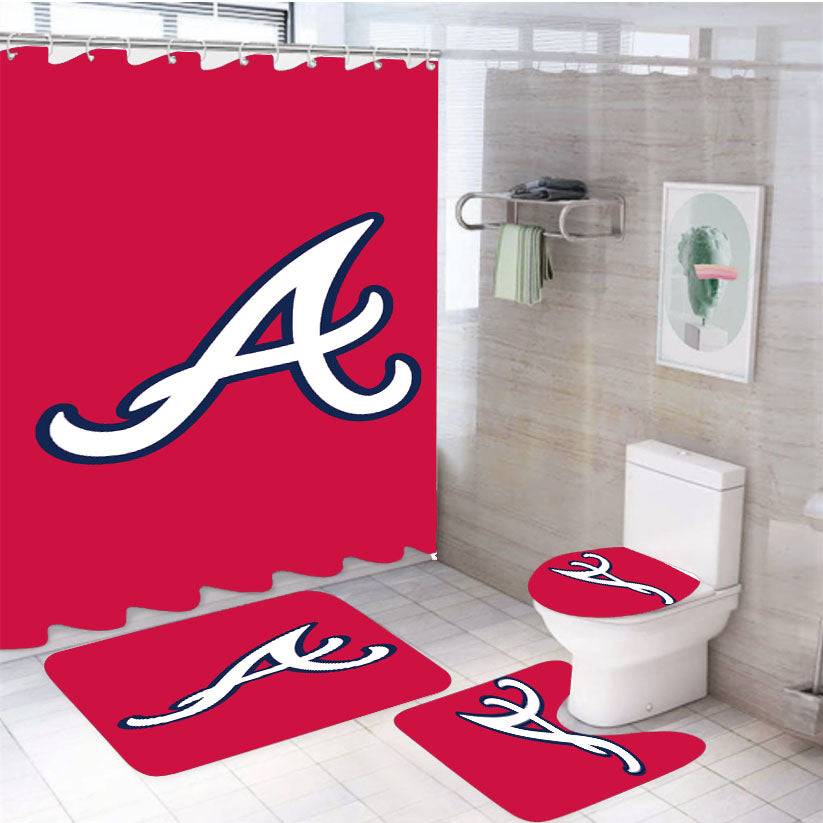 Atlanta Braves Logo 4Pcs Bathroom Set Shower Curtain