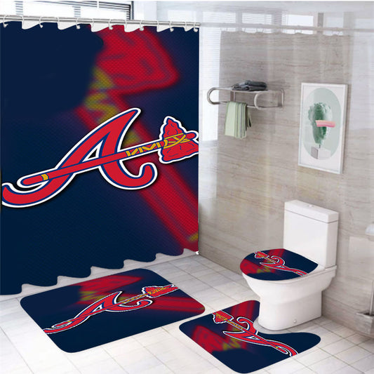 Atlanta Braves Logo 9 4Pcs Bathroom Set Shower Curtain