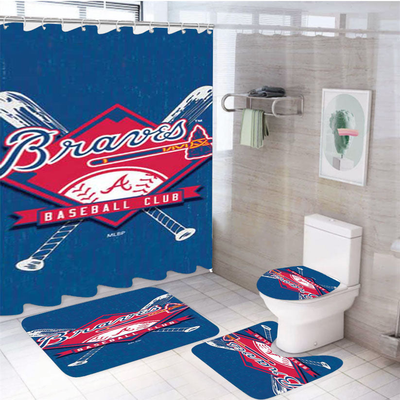 Atlanta Braves Logo On Wood 4Pcs Bathroom Set Shower Curtain