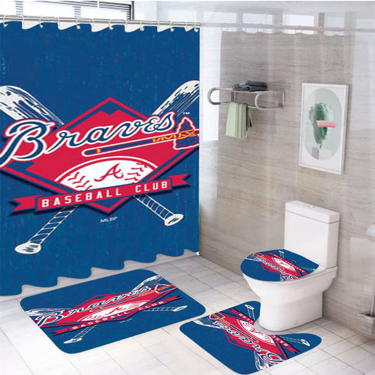 Atlanta Braves Logo On Wood 4Pcs Bathroom Set Shower Curtain
