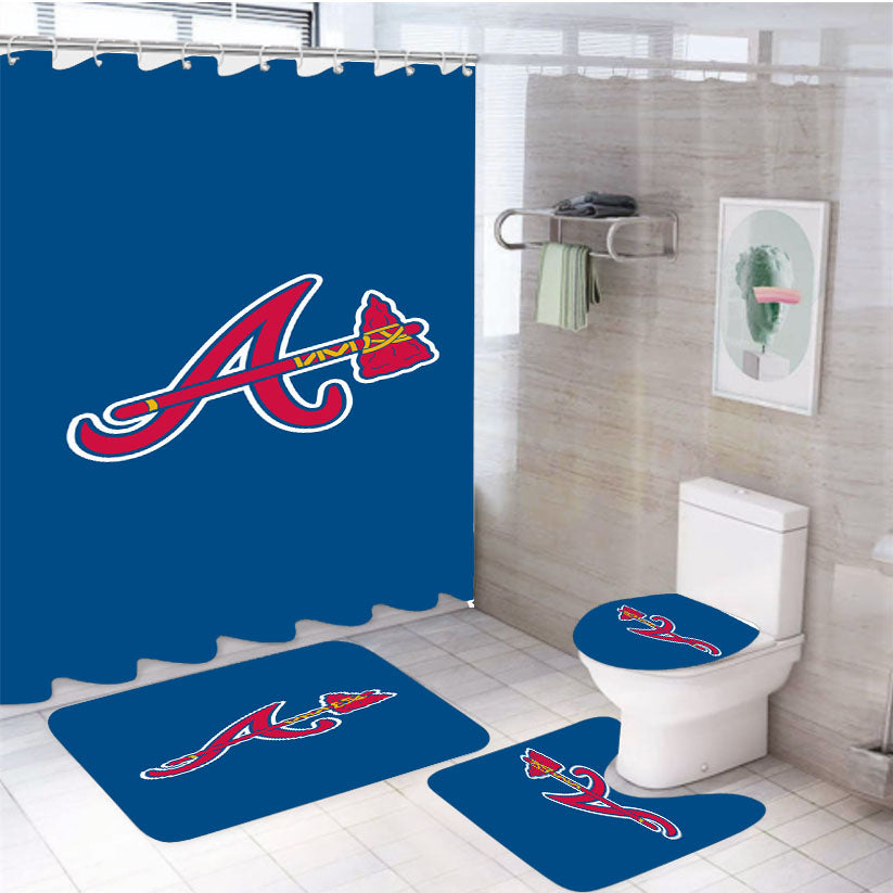 Atlanta Braves Logo Wallpaper 4Pcs Bathroom Set Shower Curtain