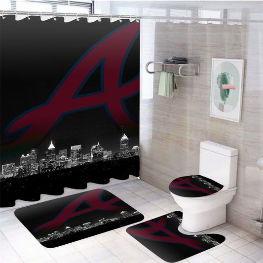 Atlanta Braves Night City 4Pcs Bathroom Set Shower Curtain