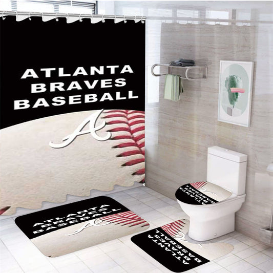 Atlanta Braves On Ball 4Pcs Bathroom Set Shower Curtain