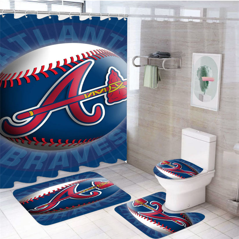 Atlanta Braves Softball Logo 4Pcs Bathroom Set Shower Curtain