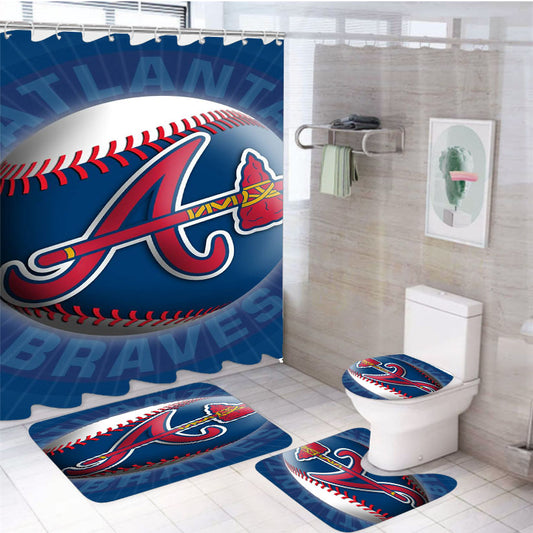 Atlanta Braves Softball Logo 4Pcs Bathroom Set Shower Curtain
