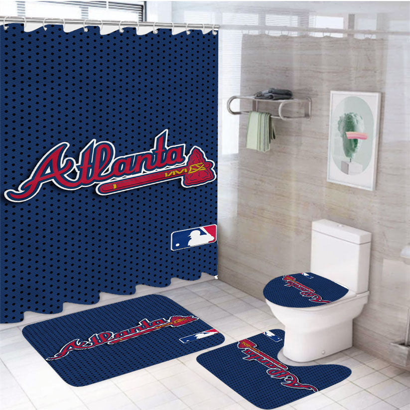 Atlanta Braves Wallpaper 4Pcs Bathroom Set Shower Curtain