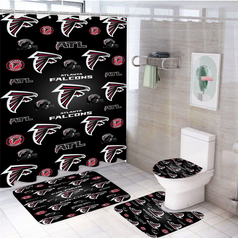 Atlanta Falcons Logo Pattern Black 4Pcs Bathroom Set Shower Curtain