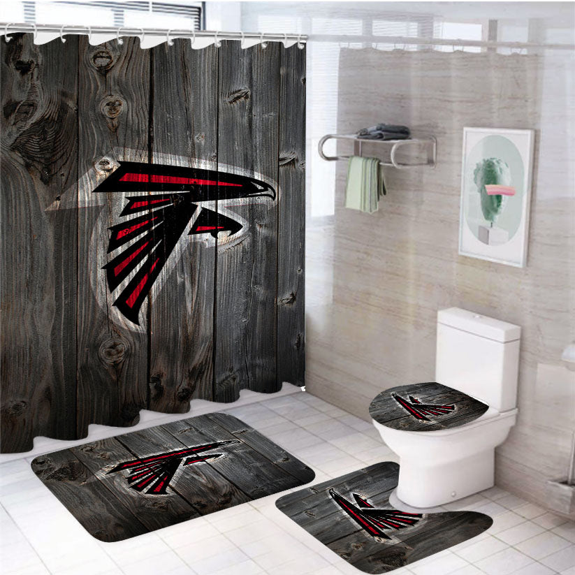Atlanta Falcons Nfl Logo Dark Wood Wallpaper 4Pcs Bathroom Set Shower Curtain