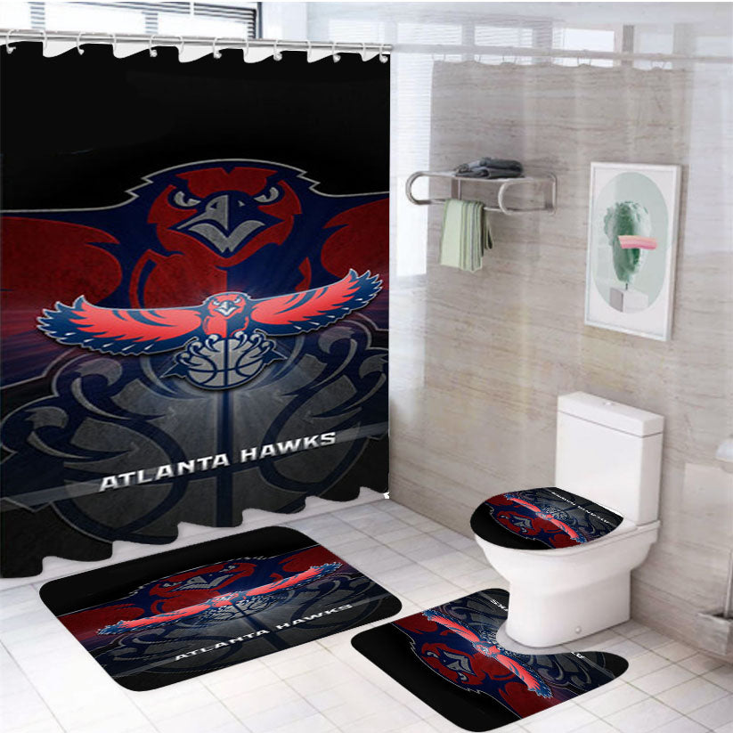 Atlanta Hawks Basketball 4Pcs Bathroom Set Shower Curtain