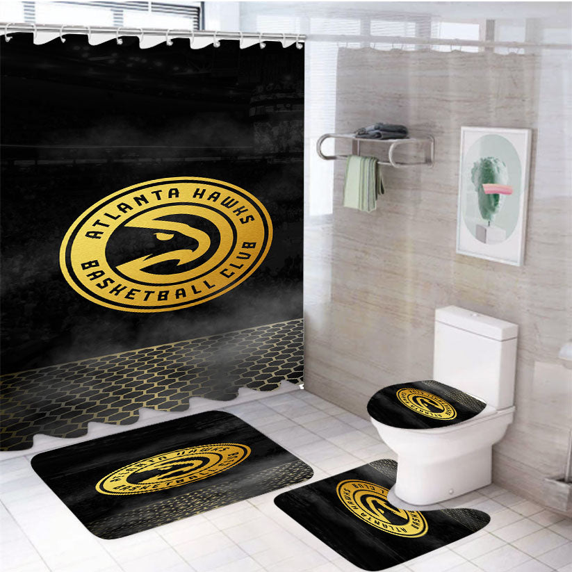 Atlanta Hawks Basketball Club Gold Logo 4Pcs Bathroom Set Shower Curtain