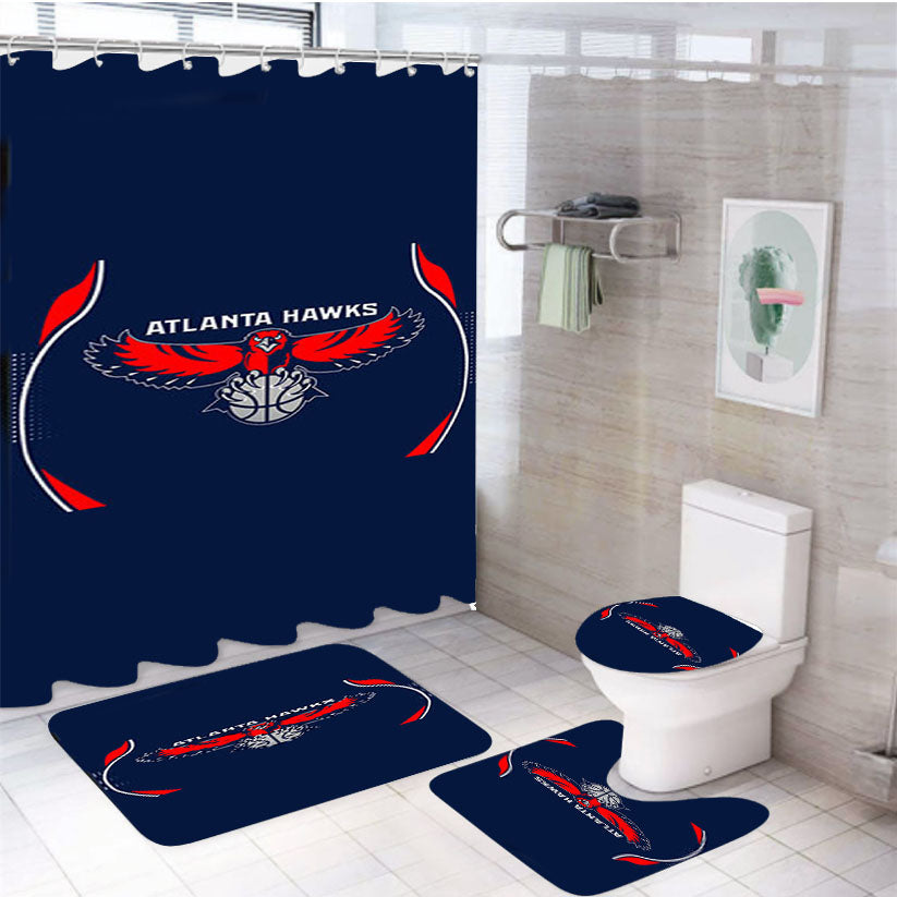 Atlanta Hawks Blue 4Pcs Bathroom Set Shower Curtain