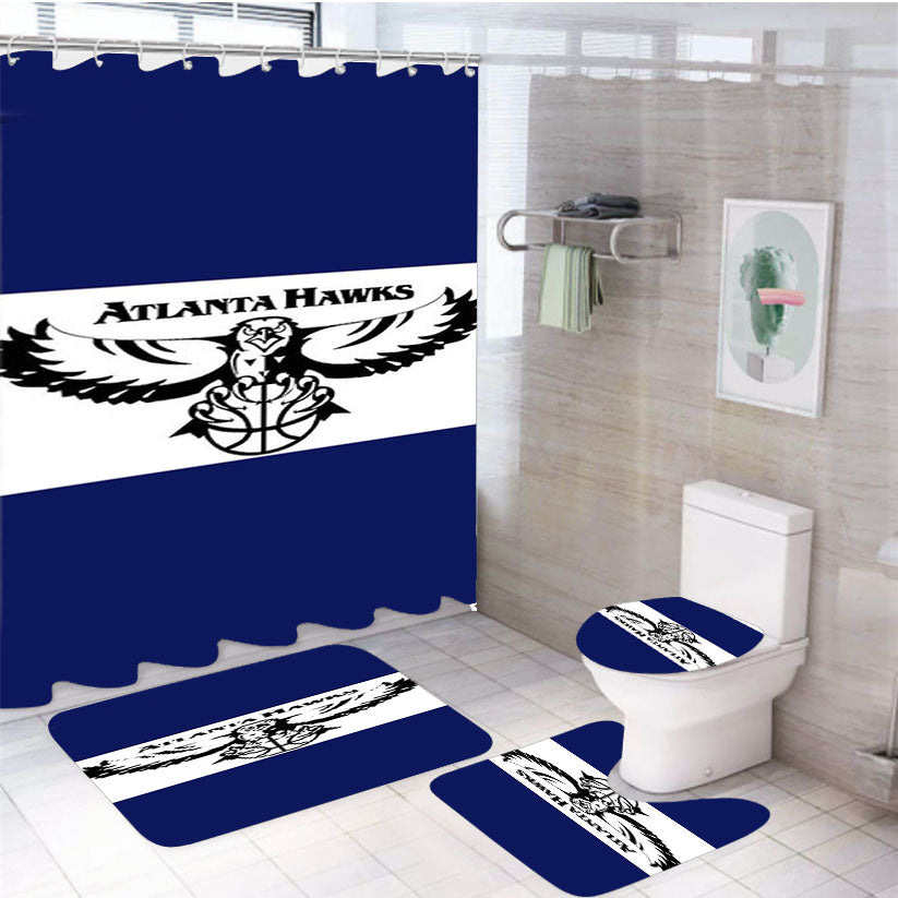 Atlanta Hawks Blue White 4Pcs Bathroom Set Shower Curtain