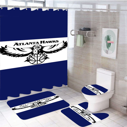 Atlanta Hawks Blue White 4Pcs Bathroom Set Shower Curtain
