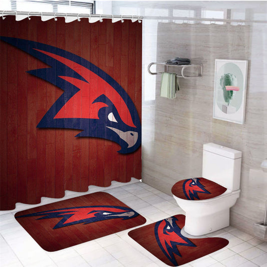 Atlanta Hawks Head Red Wood Logo 4Pcs Bathroom Set Shower Curtain