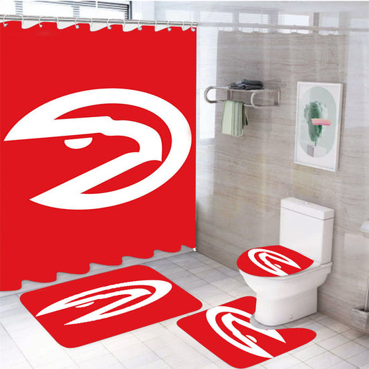 Atlanta Hawks Red 4Pcs Bathroom Set Shower Curtain