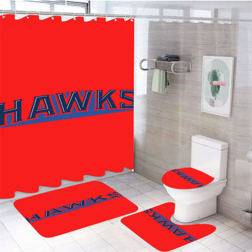 Atlanta Hawks Red Blue 4Pcs Bathroom Set Shower Curtain