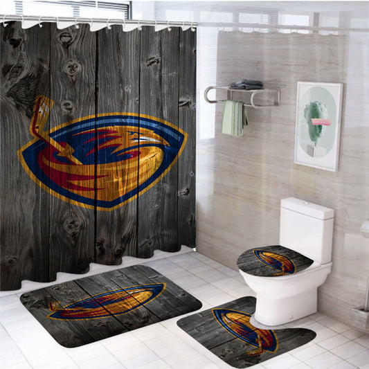 Atlanta Thrashers Nhl Wood Logo Wallpaper 4Pcs Bathroom Set Shower Curtain