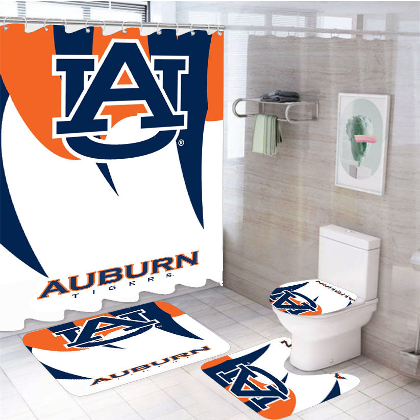 Auburn Tigers American Football University Logo 4Pcs Bathroom Set Shower Curtain