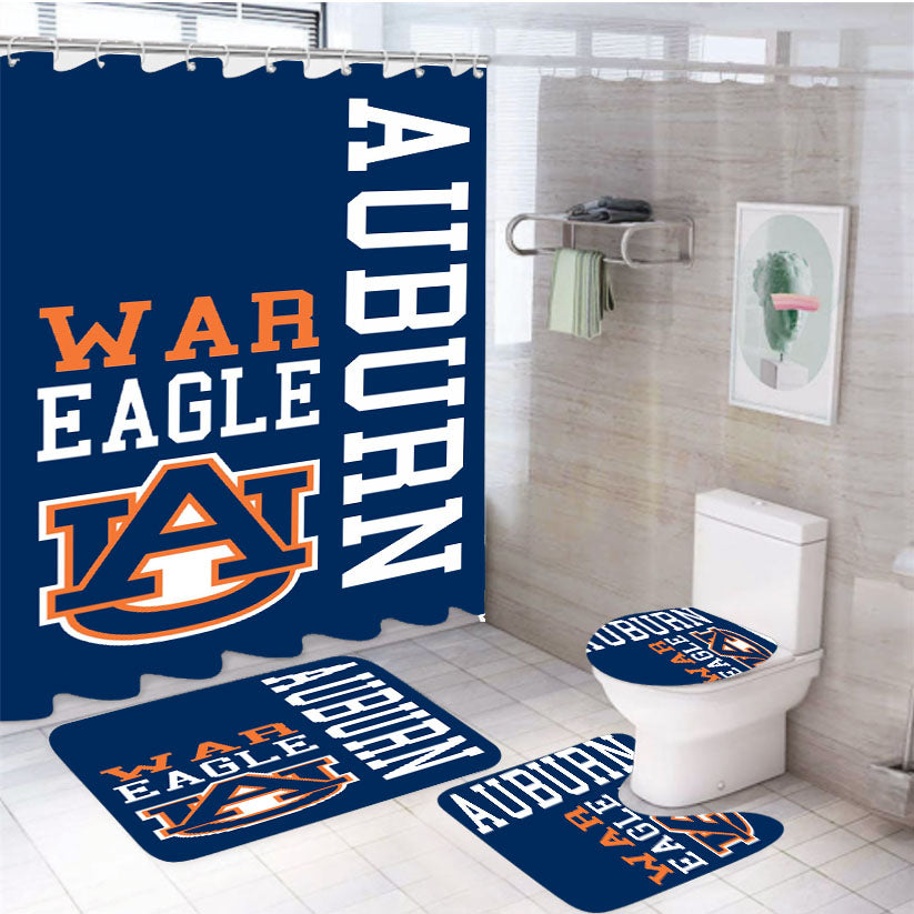 Auburn Tigers University War Eagle Logo 4Pcs Bathroom Set Shower Curtain