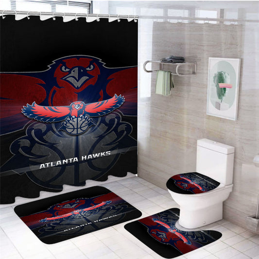 Awesome Atlanta Hawks Nba Logo 4Pcs Bathroom Set Shower Curtain