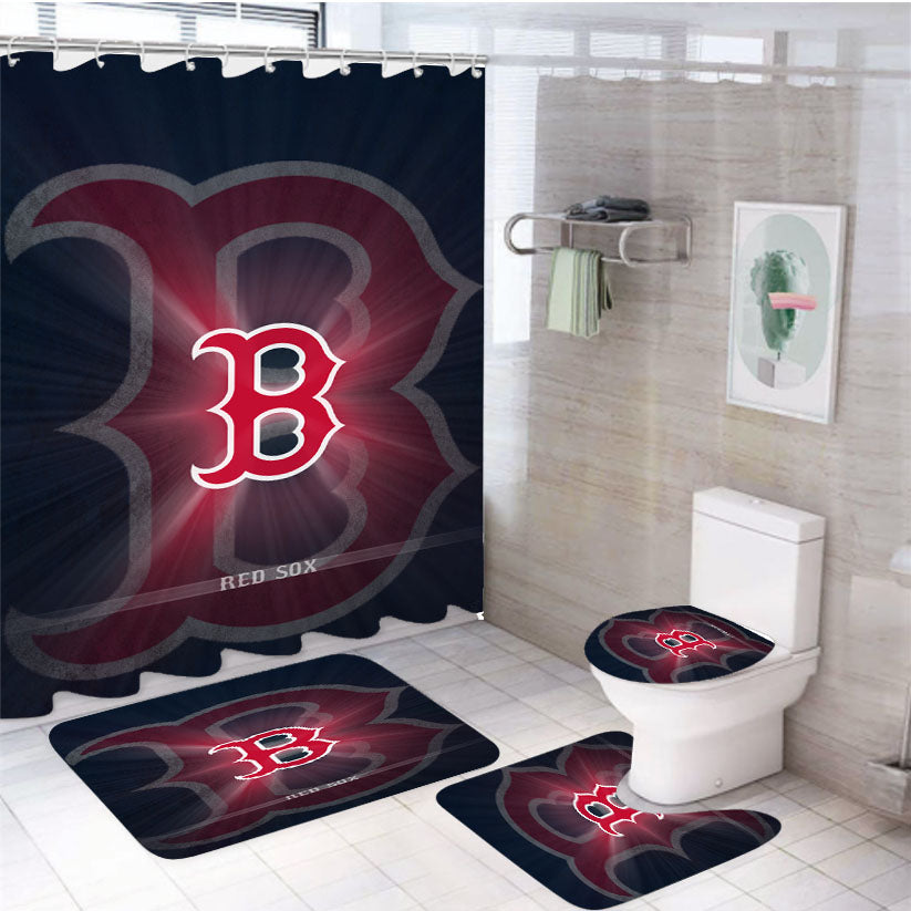 Awesome Boston Red Sox Logo 4Pcs Bathroom Set Shower Curtain