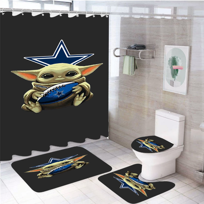 Baby Yoda Hug Dallas Cowboys Mandalorian 4Pcs Bathroom Set Shower Curtain