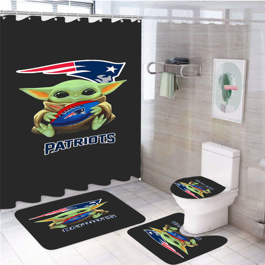 Baby Yoda Hug New England Patriots Mandalorian 4Pcs Bathroom Set Shower Curtain
