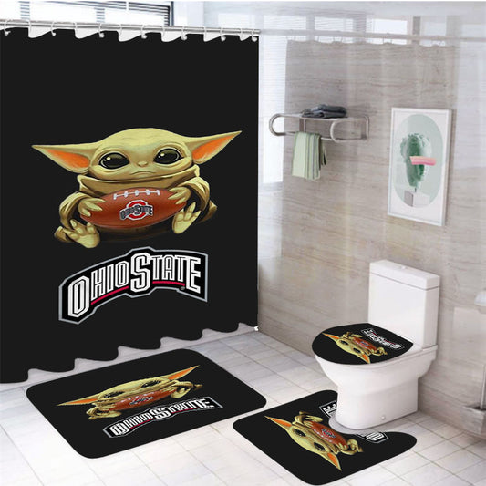 Baby Yoda Hug Ohio State Buckeyes Mandalorian 4Pcs Bathroom Set Shower Curtain