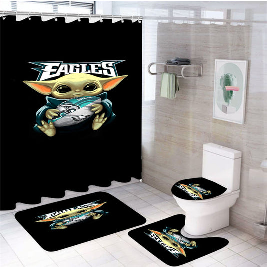 Baby Yoda Hug Philadelphia Eagles Mandalorian 4Pcs Bathroom Set Shower Curtain