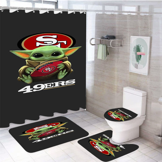 Baby Yoda Hug San Francisco 49Ers Mandalorian 4Pcs Bathroom Set Shower Curtain