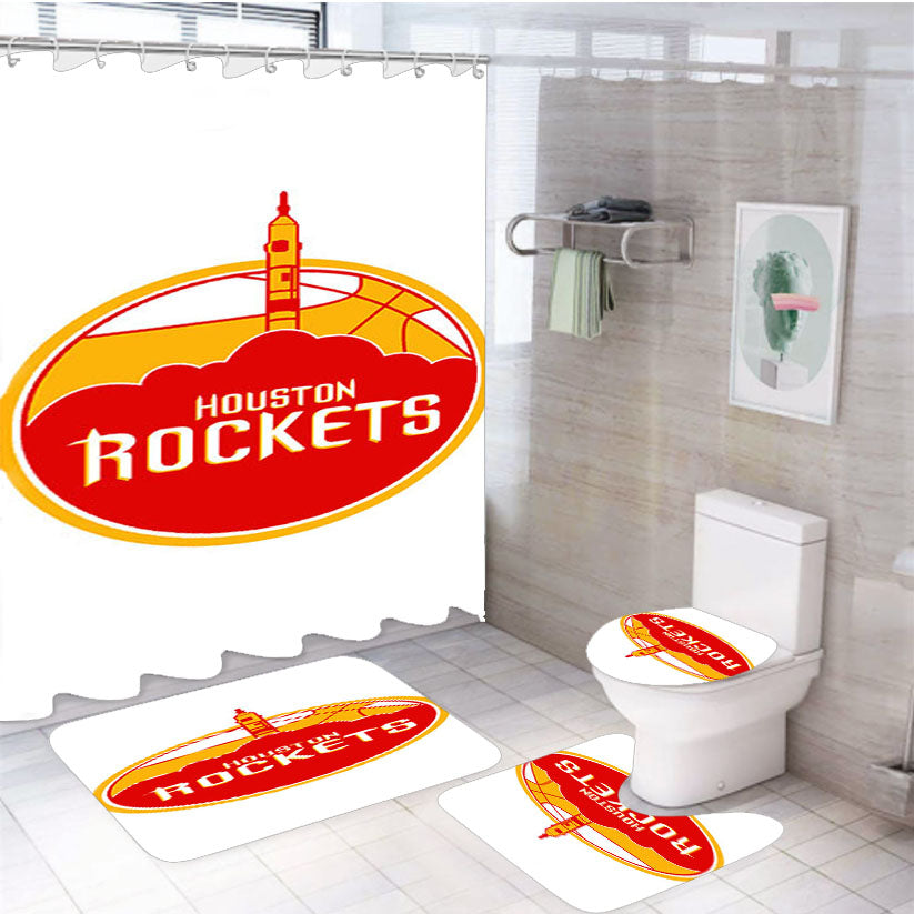 Ball Icon Houston Rockets 4Pcs Bathroom Set Shower Curtain