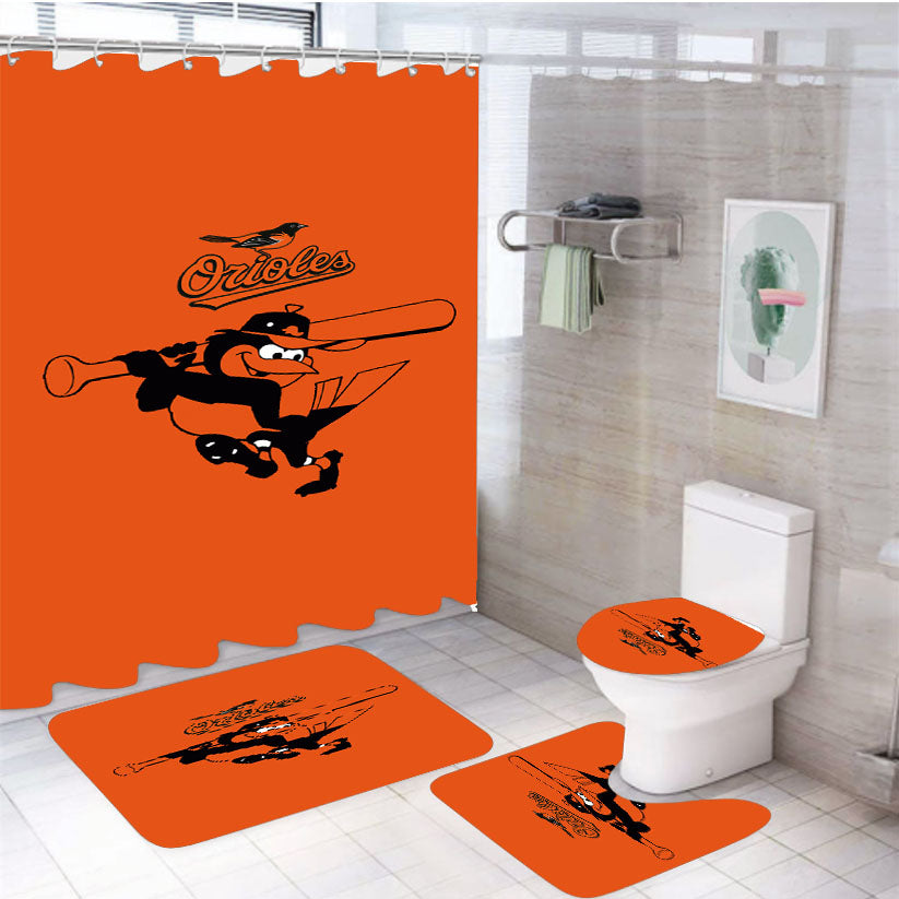 Baltimore Orioles 4Pcs Bathroom Set Shower Curtain