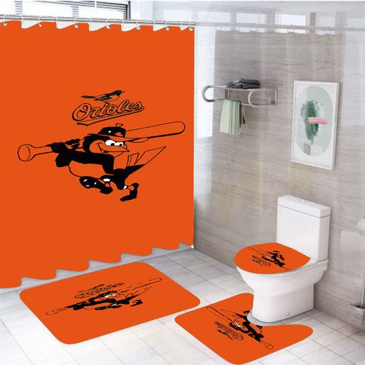 Baltimore Orioles 4Pcs Bathroom Set Shower Curtain