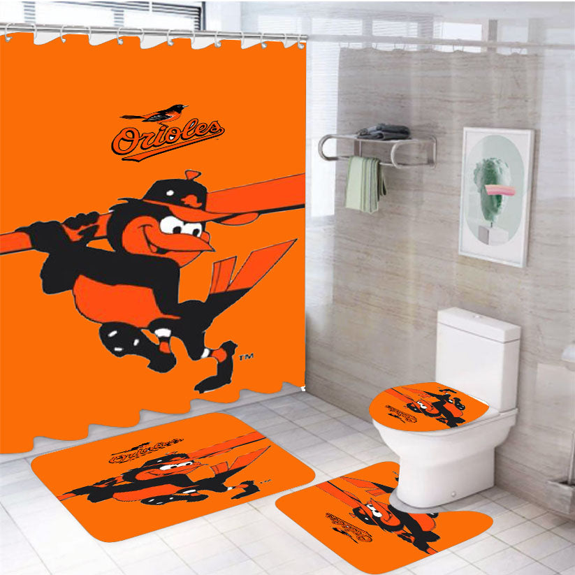 Baltimore Orioles Baseball 4Pcs Bathroom Set Shower Curtain