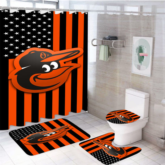 Baltimore Orioles Flag 4Pcs Bathroom Set Shower Curtain