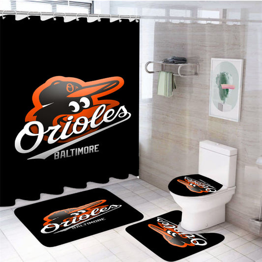 Baltimore Orioles Logo Black Wallpaper 4Pcs Bathroom Set Shower Curtain