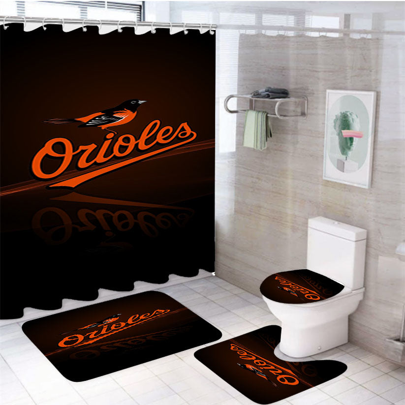Baltimore Orioles Logos 4Pcs Bathroom Set Shower Curtain