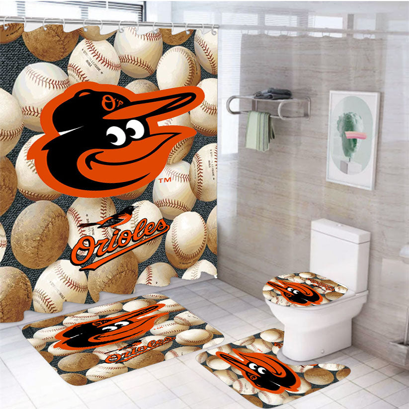 Baltimore Orioles Mlb Baseball 4Pcs Bathroom Set Shower Curtain